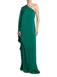 Crêpe One-Shoulder Caftan Gown