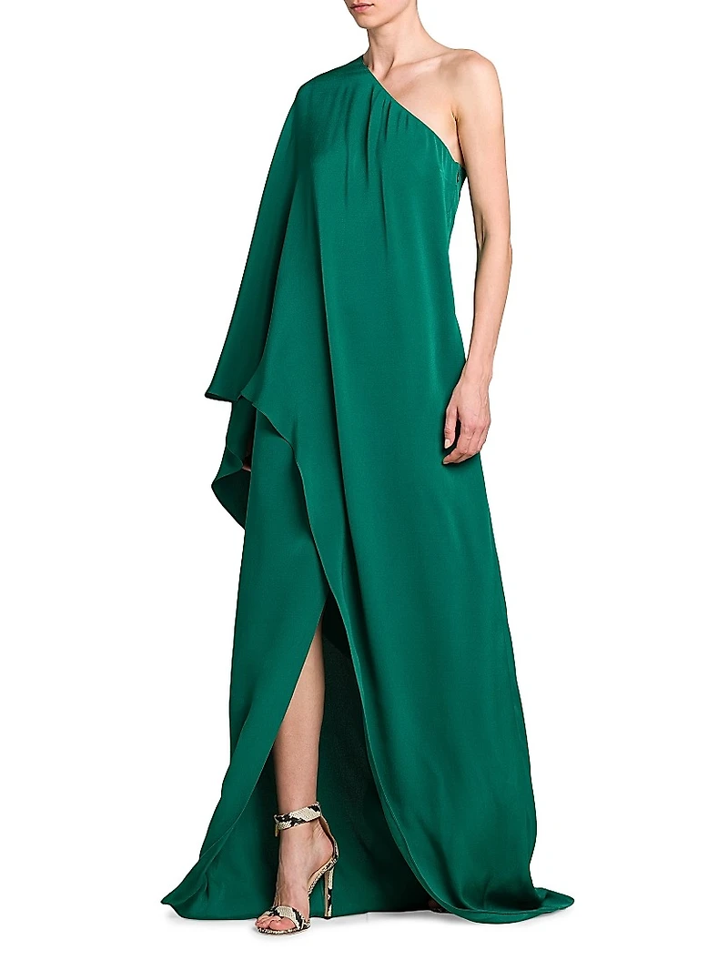 Crêpe One-Shoulder Caftan Gown