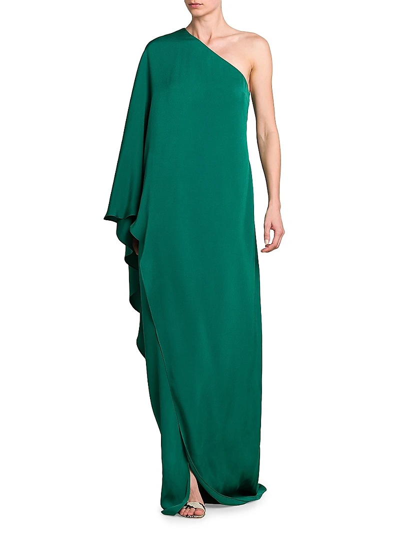 Crêpe One-Shoulder Caftan Gown