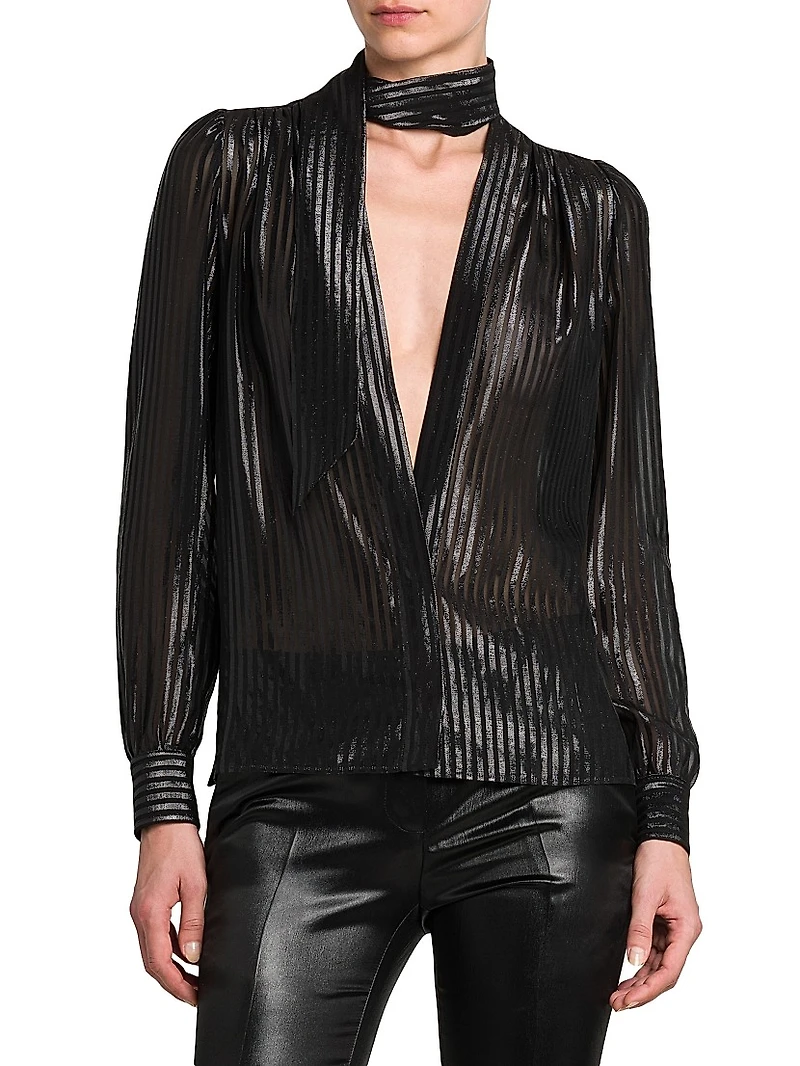 Metallic Stripe Silk-Blend Shirt