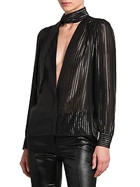 Metallic Stripe Silk-Blend Shirt