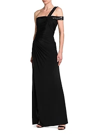 Knotted One-Shoulder Column Gown