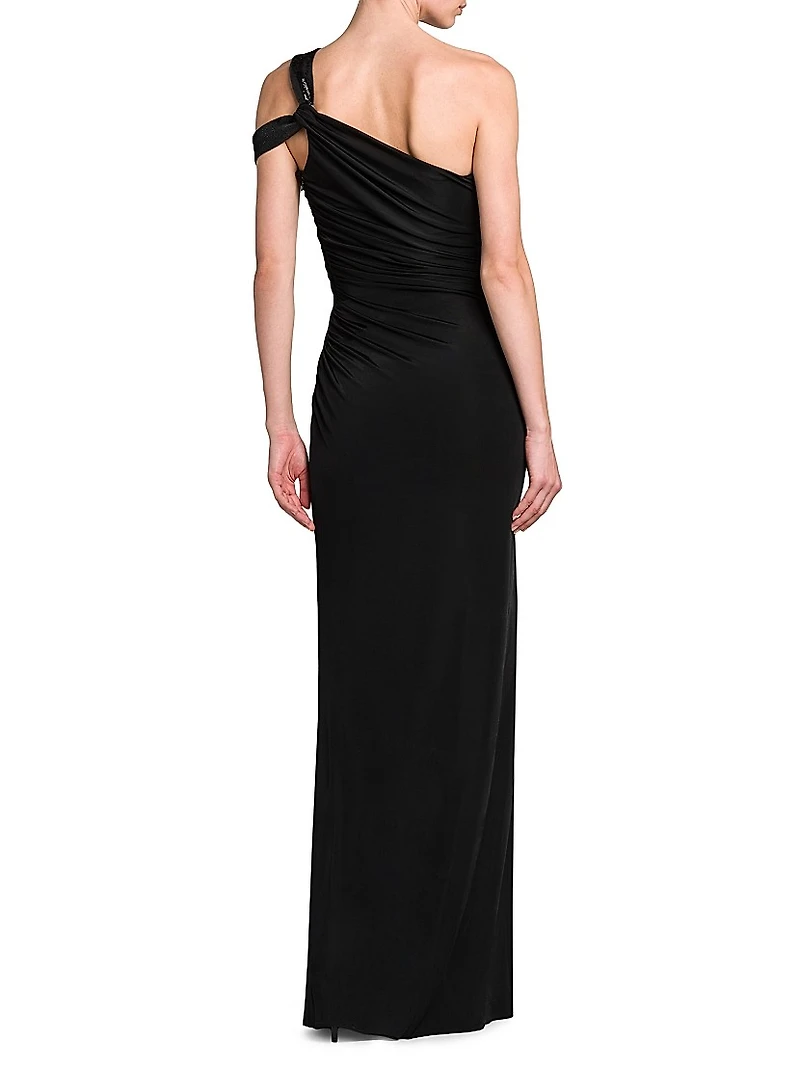 Knotted One-Shoulder Column Gown