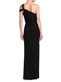 Knotted One-Shoulder Column Gown