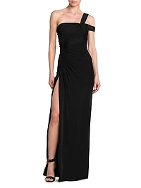 Knotted One-Shoulder Column Gown