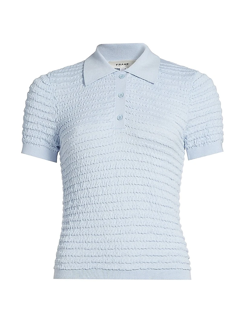 Smocked Silk-Cotton Knit Polo Sweater