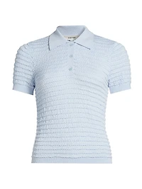 Smocked Silk-Cotton Knit Polo Sweater