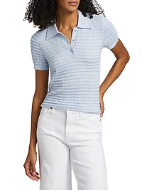 Smocked Silk-Cotton Knit Polo Sweater