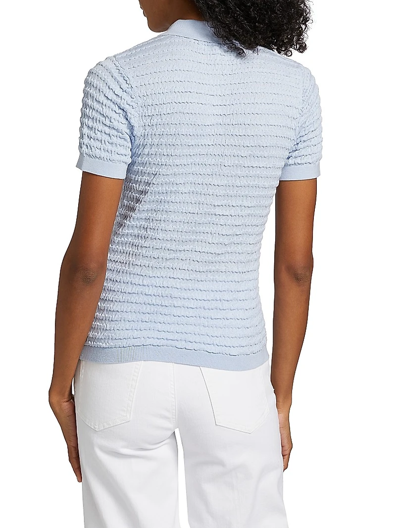 Smocked Silk-Cotton Knit Polo Sweater