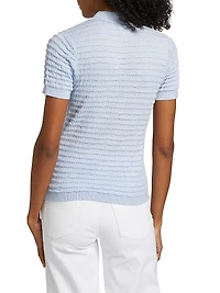 Smocked Silk-Cotton Knit Polo Sweater