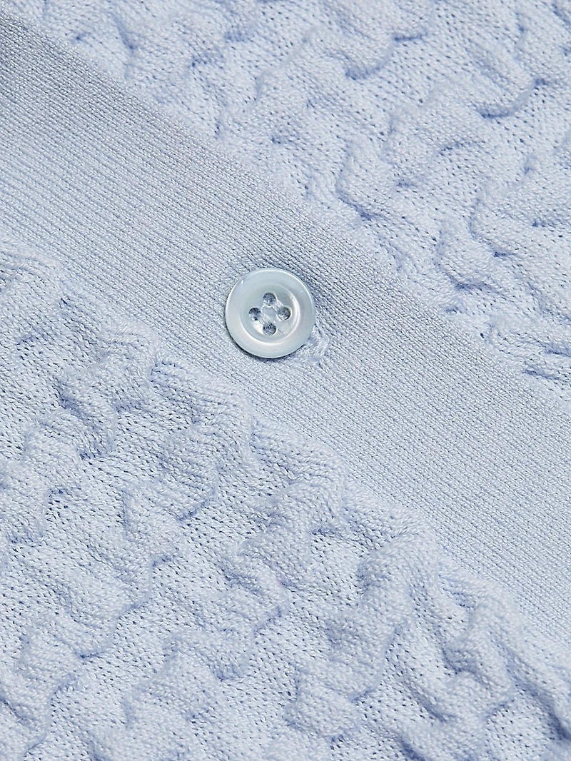 Smocked Silk-Cotton Knit Polo Sweater