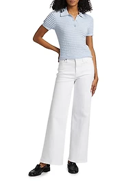 Smocked Silk-Cotton Knit Polo Sweater