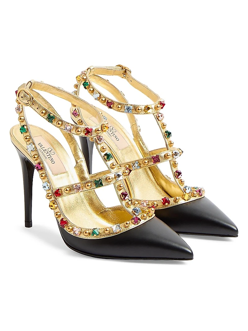 Rockstud Calfskin Pumps 100MM Crystals