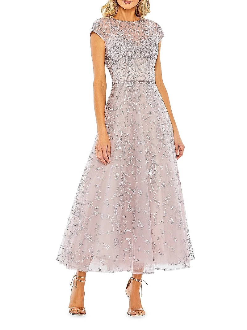 Embellished Jewel Neck A-Line Cocktail Dress