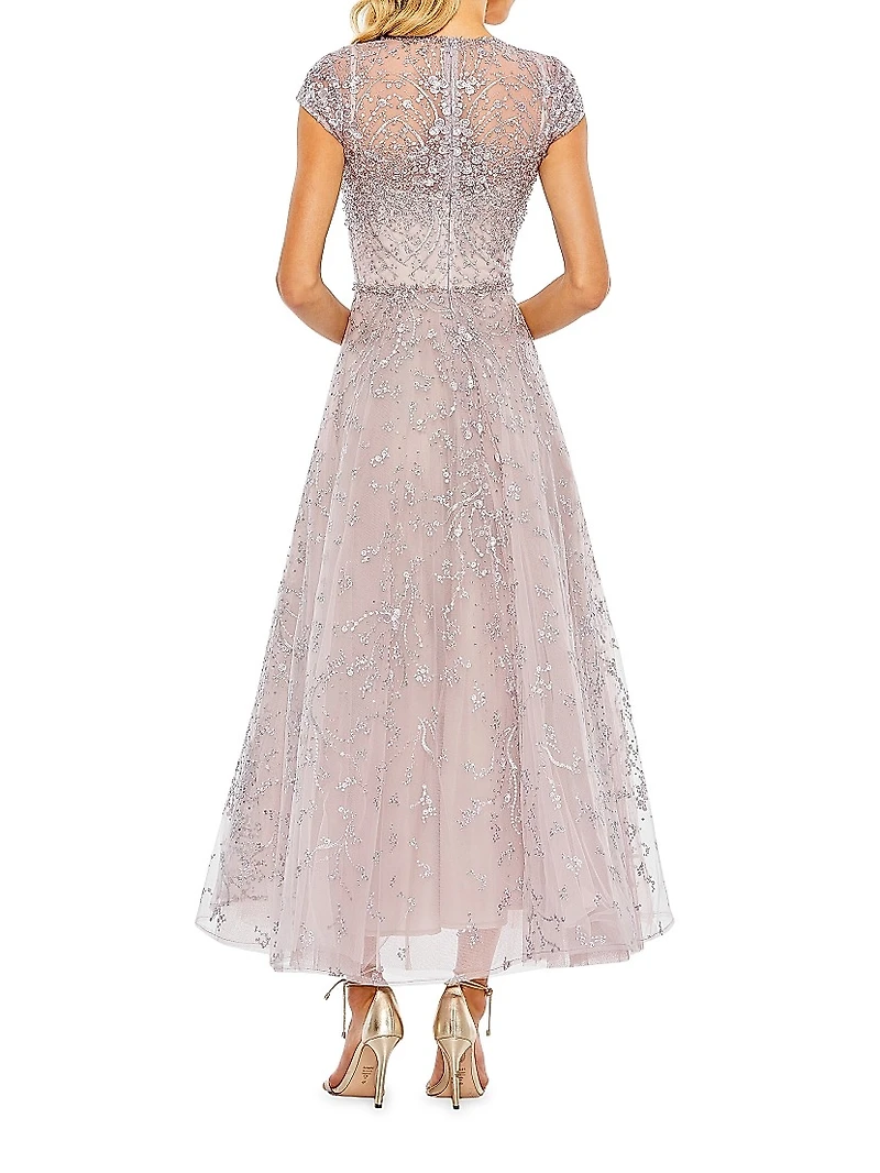 Embellished Jewel Neck A-Line Cocktail Dress
