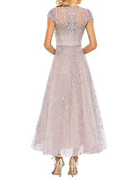 Embellished Jewel Neck A-Line Cocktail Dress