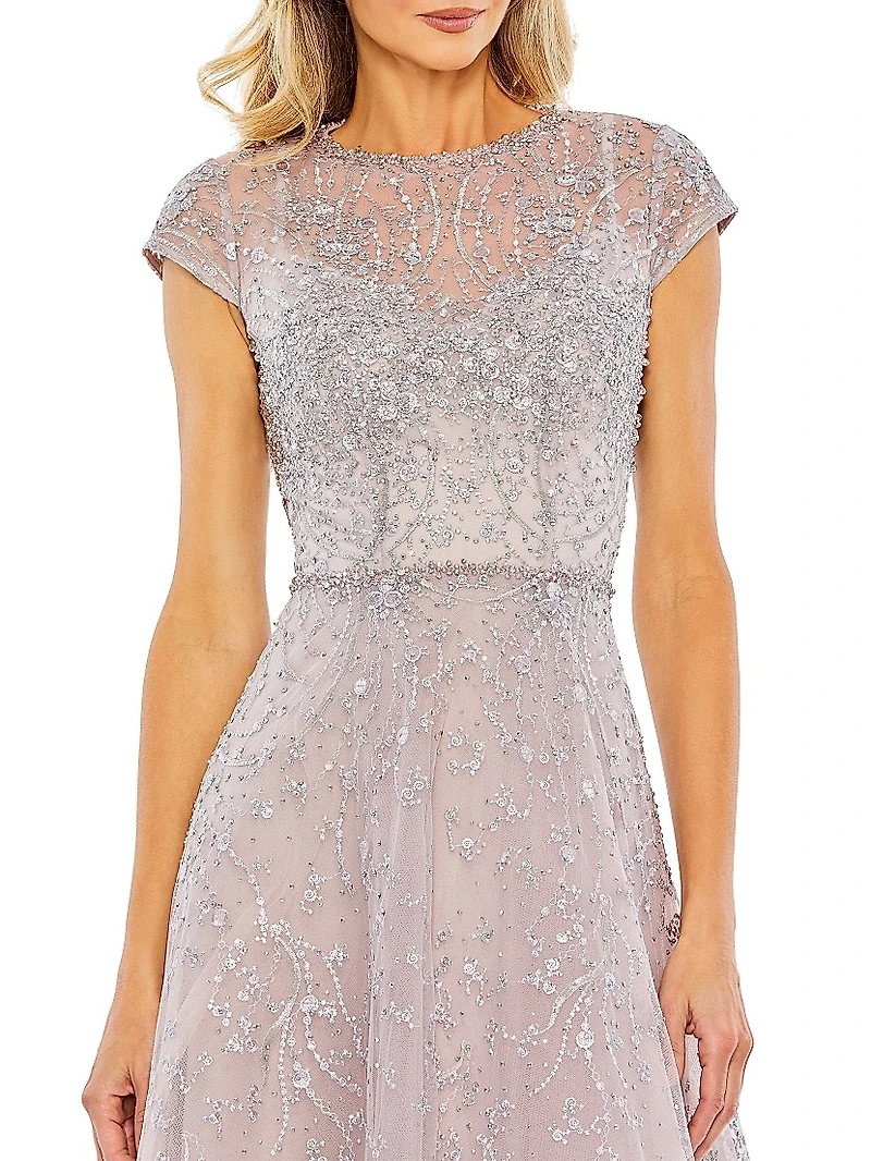 Embellished Jewel Neck A-Line Cocktail Dress