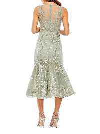 Embellished Floral-Embroidered Mermaid Cocktail Dress