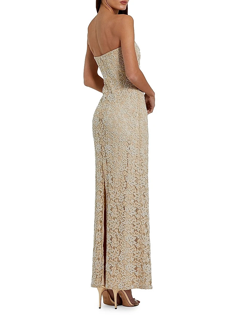 Embellished Lace Strapless Sweetheart Gown