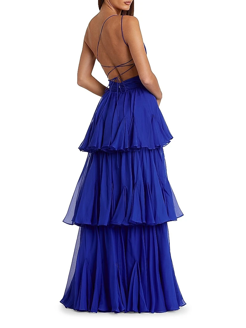 Tiered Chiffon One-Shoulder Gown