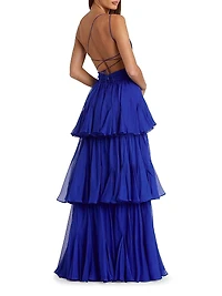 Tiered Chiffon One-Shoulder Gown