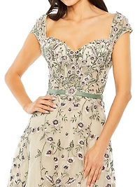 Floral-Embroidered Sweetheart Gown