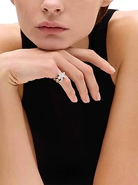 Garden Of Rebel 14K Yellow Gold, Mother-Of-Pearl & 0.05 TCW Diamond Flower Ring