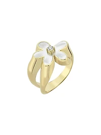 Garden Of Rebel 14K Yellow Gold, Mother-Of-Pearl & 0.05 TCW Diamond Flower Ring
