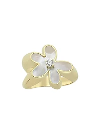 Garden Of Rebel 14K Yellow Gold, Mother-Of-Pearl & 0.05 TCW Diamond Flower Ring