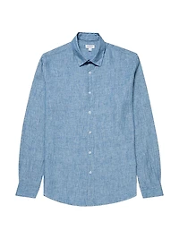 Chambray Linen Long Sleeve Button-Front Shirt