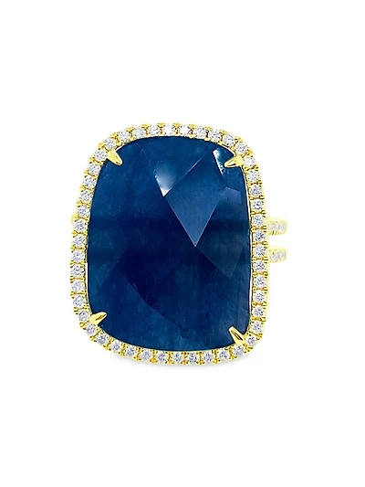 14K Yellow Gold, Blue Sapphire & 0.41 TCW Diamond Double-Band Ring