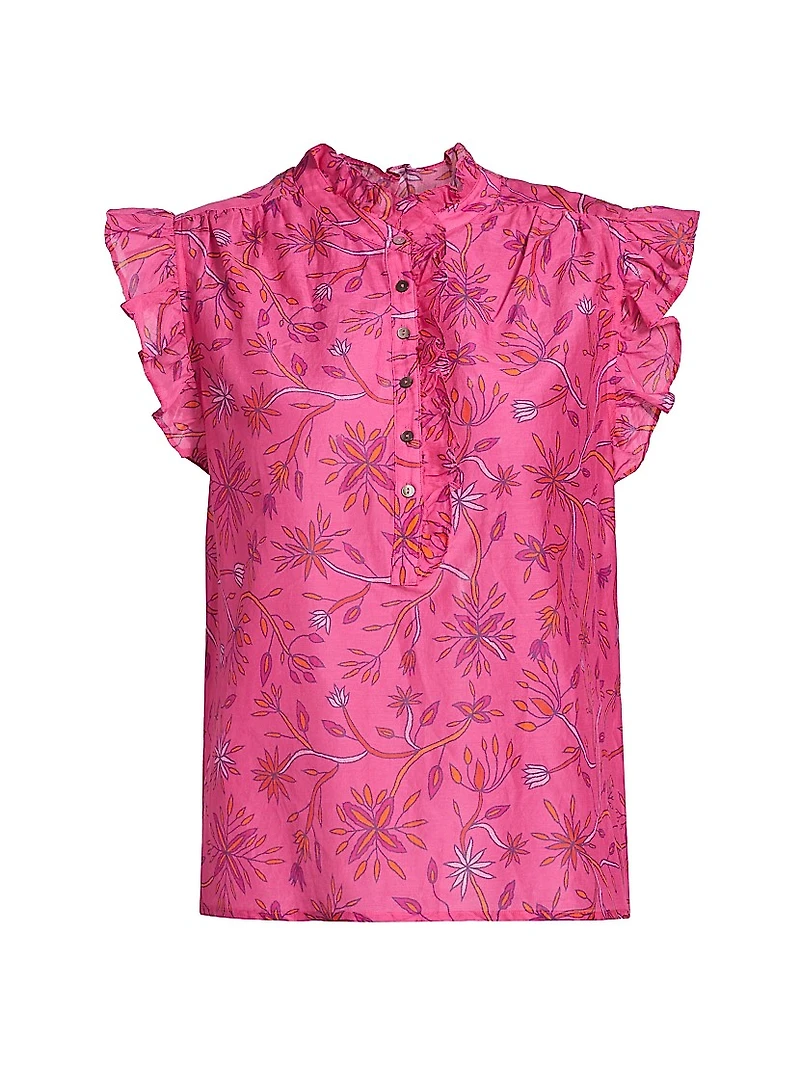 Brenna Ruffled Floral Cotton & Silk Top