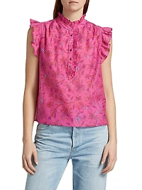 Brenna Ruffled Floral Cotton & Silk Top