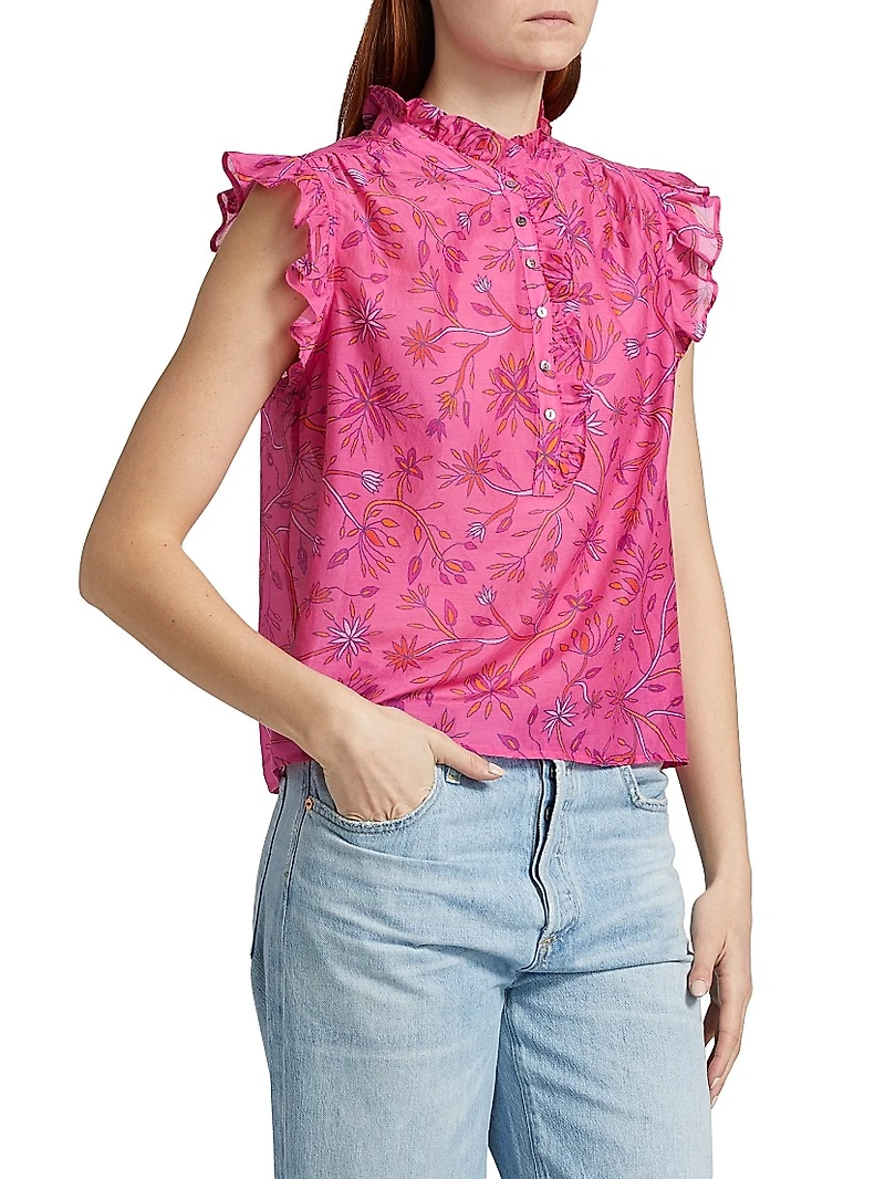 Brenna Ruffled Floral Cotton & Silk Top