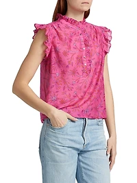 Brenna Ruffled Floral Cotton & Silk Top