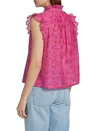 Brenna Ruffled Floral Cotton & Silk Top