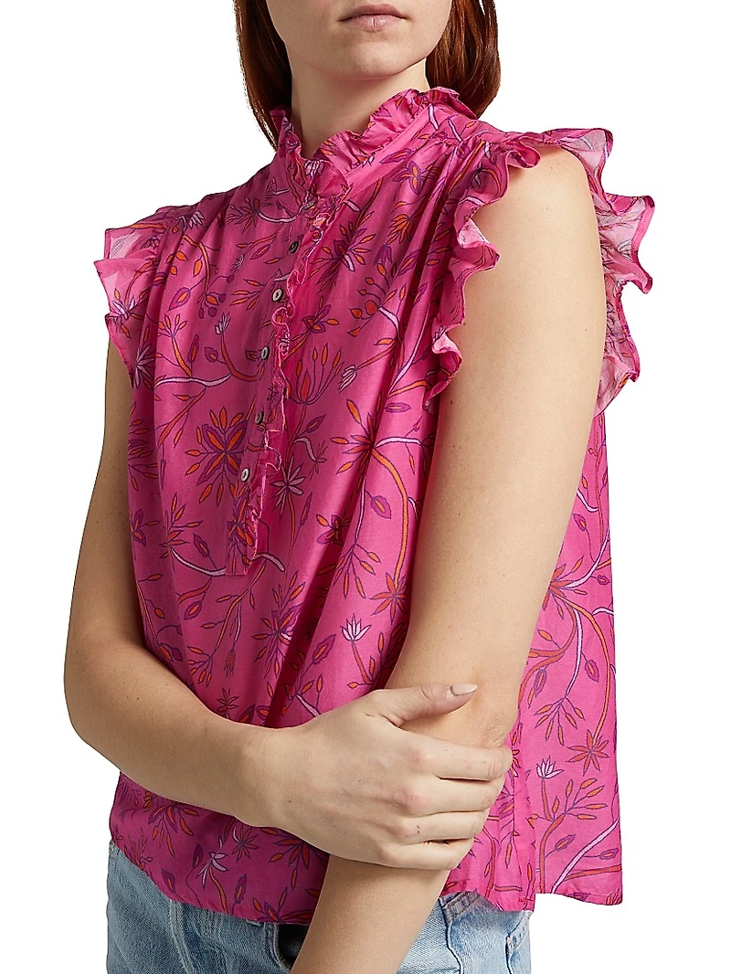 Brenna Ruffled Floral Cotton & Silk Top