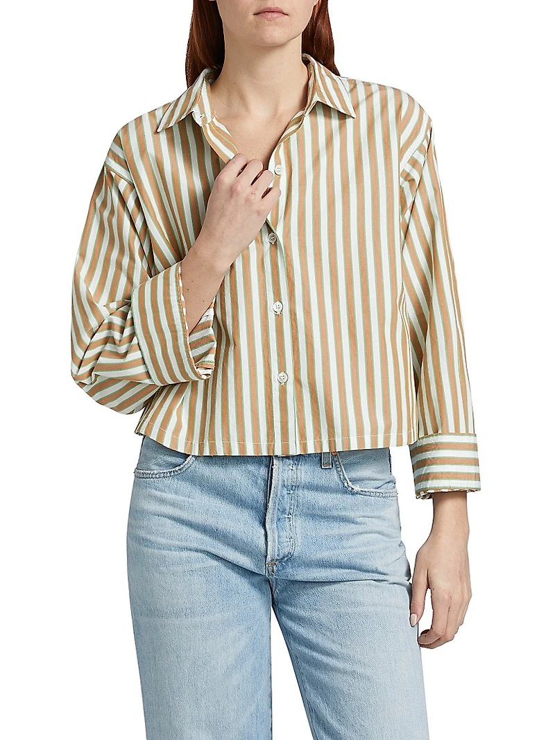 Jessie Striped Cotton Long-Sleeve Crop Top