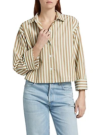 Jessie Striped Cotton Long-Sleeve Crop Top