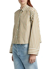 Jessie Striped Cotton Long-Sleeve Crop Top
