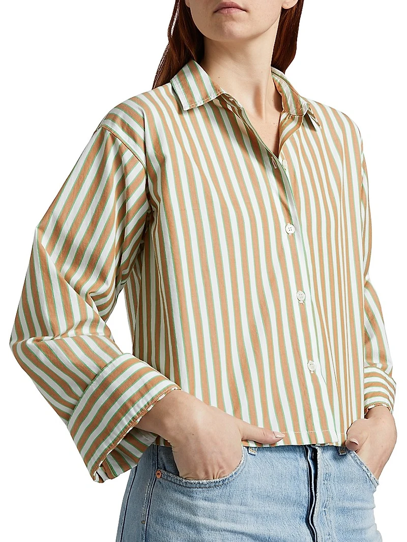 Jessie Striped Cotton Long-Sleeve Crop Top