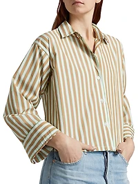 Jessie Striped Cotton Long-Sleeve Crop Top