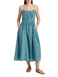 Vanna Floral Cotton & Silk Tie-Waist Midi-Dress