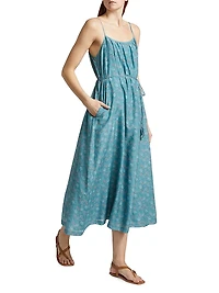 Vanna Floral Cotton & Silk Tie-Waist Midi-Dress