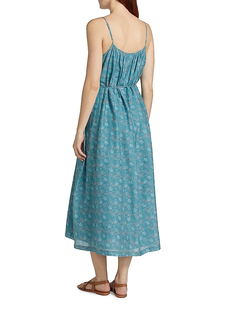 Vanna Floral Cotton & Silk Tie-Waist Midi-Dress