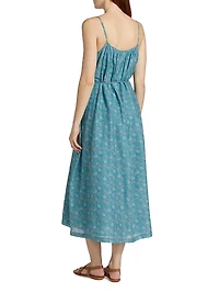 Vanna Floral Cotton & Silk Tie-Waist Midi-Dress