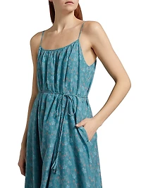 Vanna Floral Cotton & Silk Tie-Waist Midi-Dress