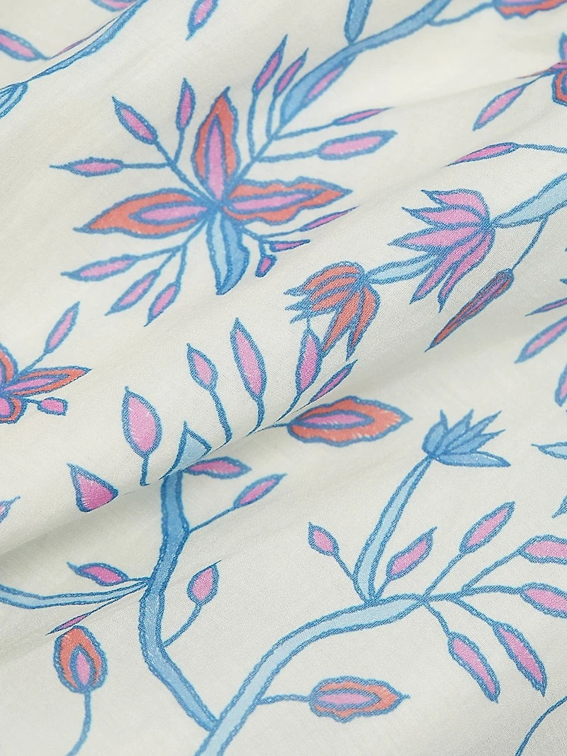 April Floral Cotton & Silk Tie-Waist Midi-Dress