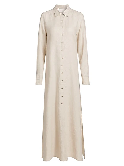 Boden Linen Side-Slit Maxi Shirtdress