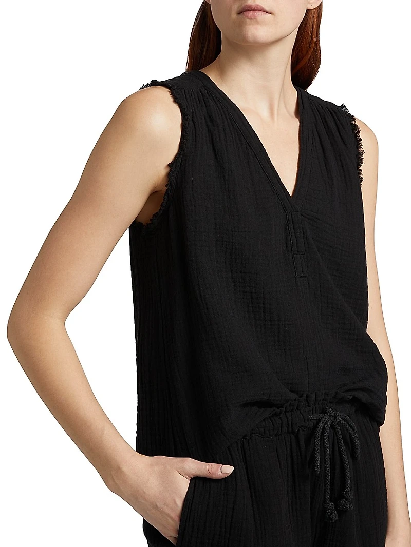 Evva Cotton Gauze Raw-Edge Top